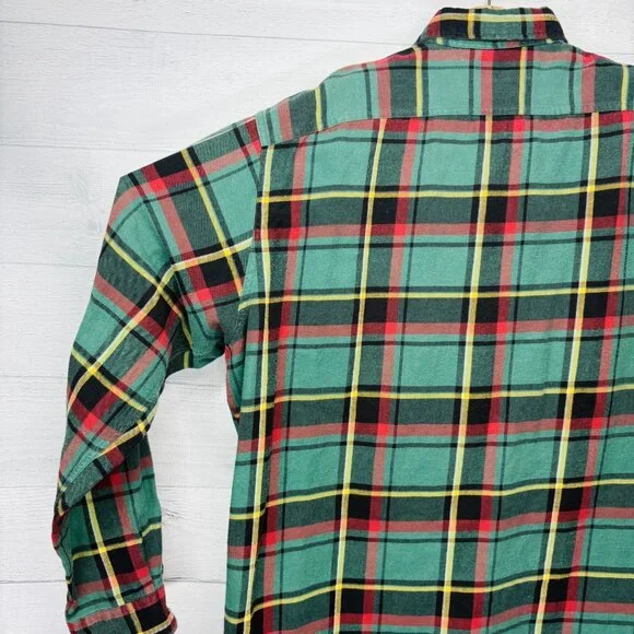 VTG Polo by Ralph Lauren Tartan Plaid Flannel Shirt Suede Shoulder Patch Size L - Picture 9 of 13